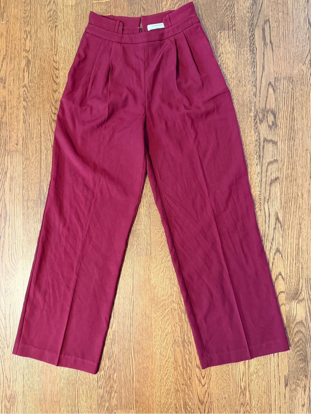 Commense Burgundy Wide-Leg Pleated Trousers